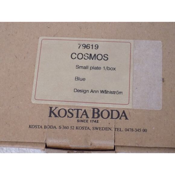 Kosta Boda Glass Cosmos Blue Dot Dessert Plate Gold Rim Signed 8" NEW IN BOX - Picture 7 of 7
